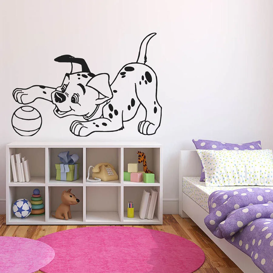 Speckle Dog Wall Decals Kids Bedroom Puppy Playing Ball Cute Home Decor Nursery Vinyl Wall Sticker Lovely Removable Mural S289