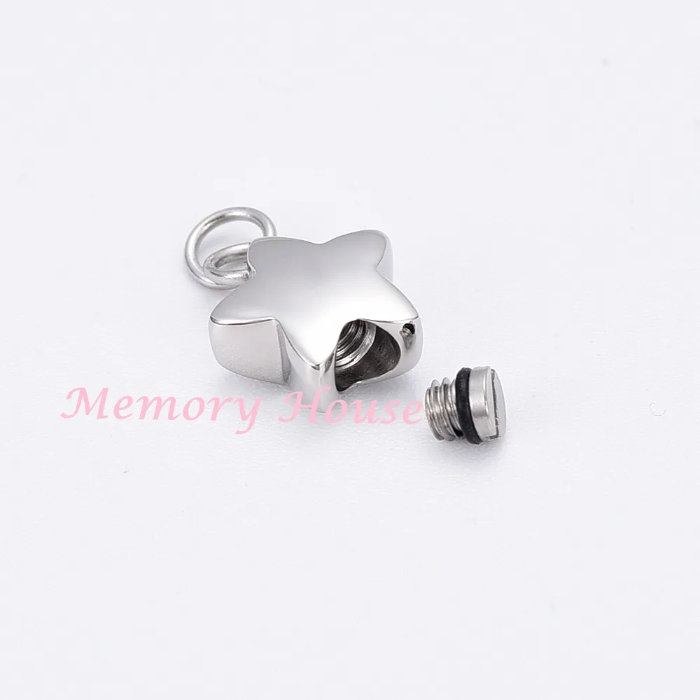 JJ012 Engravable Stainless Steel Keepsake Cremation Urn Charm Pendant 10mm Small Star Memorial Jewelry for DIY Necklace&Bracelet