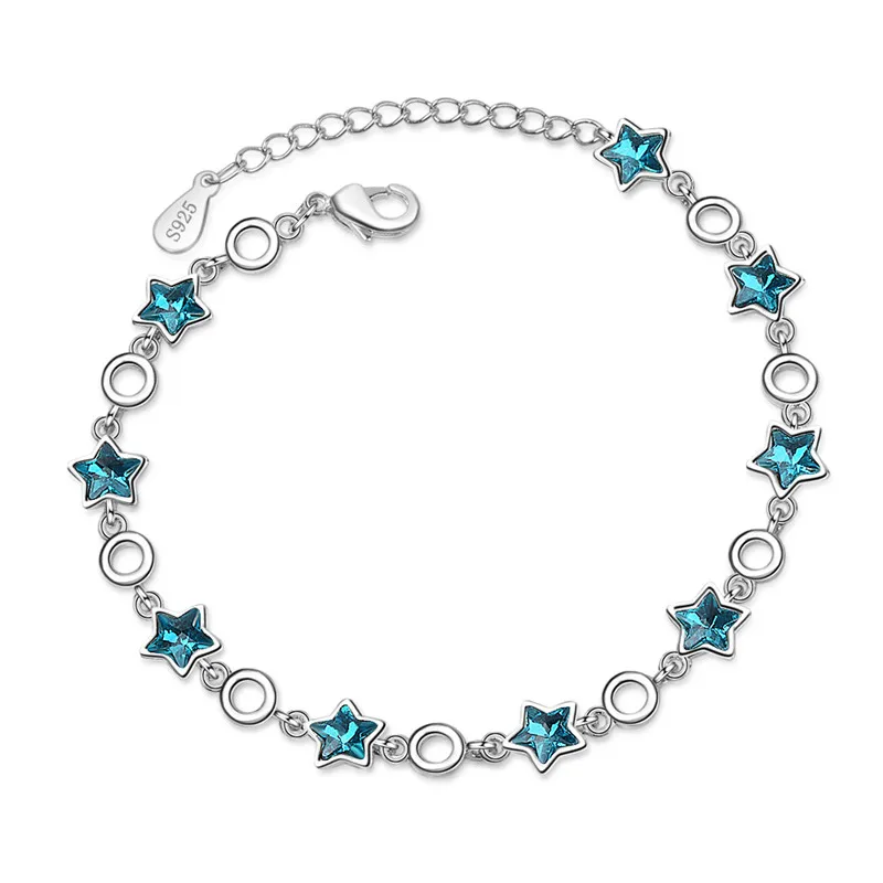 

LUKENI Fashion Women 925 Sterling Silver Earrings Jewelry Girl Exquisite Crystal Star Blue Bracelets Lady Birthday Accessories