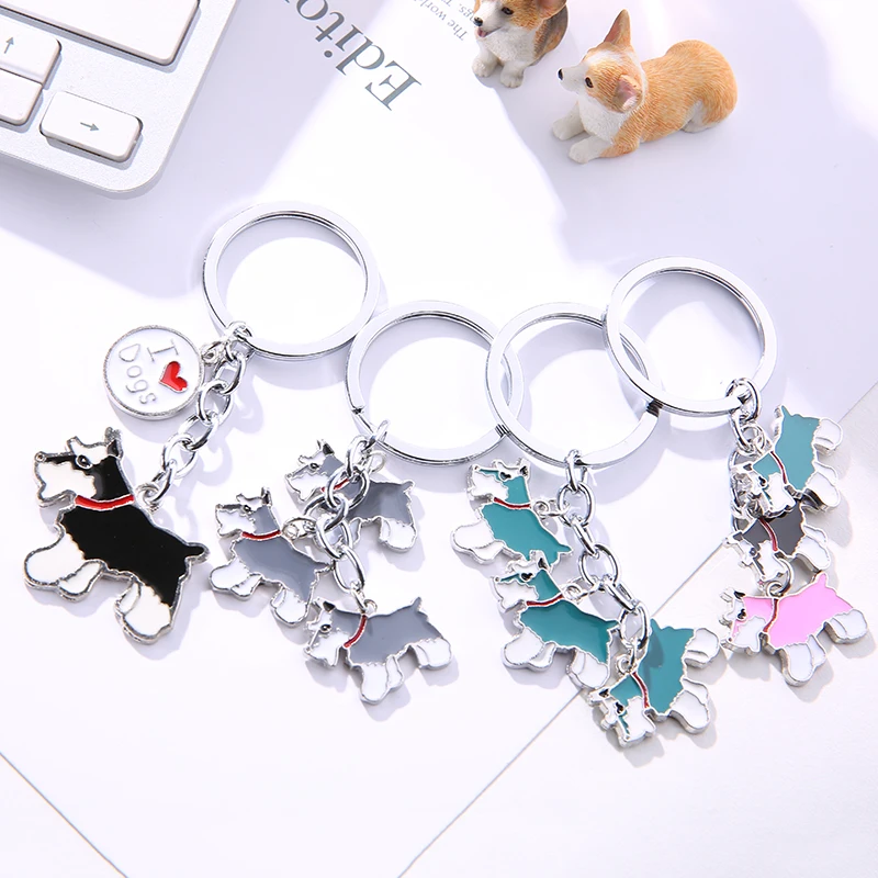 Keychains Drop Shipping DIY Pet Key Chain Metal Key Ring Wholesale Gift Schnauzer Keychains Woman Keys Dogs Tag Key Charm Cheap