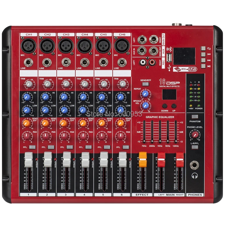 

MiCWL 6 Channel Karaoke Studio Stage Mixing Console Sound Bluetooth Mixer ( USB 48V Monitor Recording 16DSP ) SMR600-USB