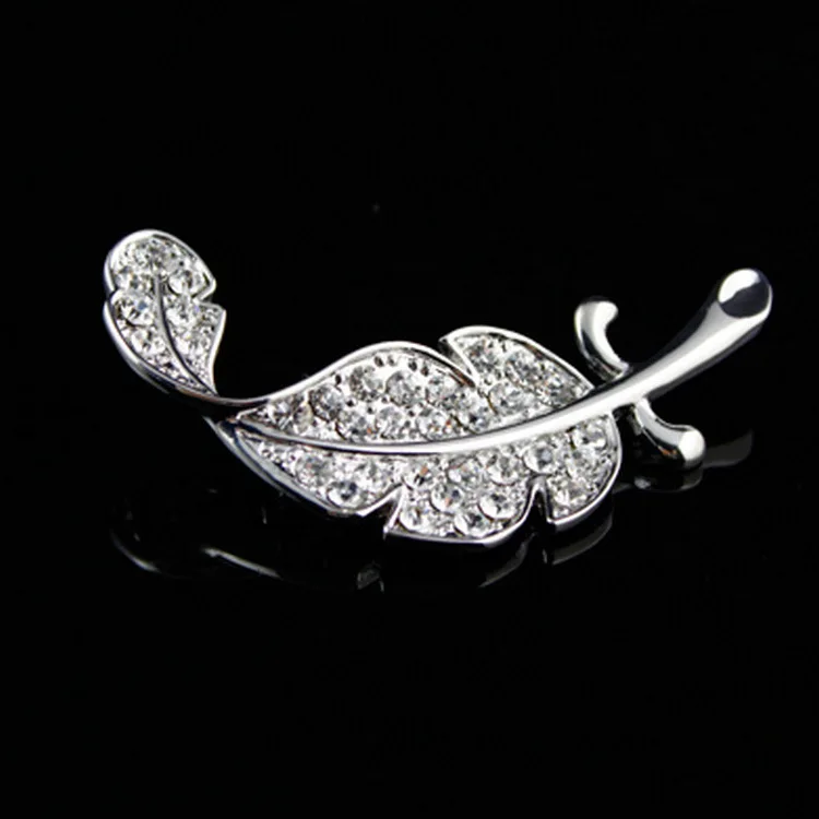 Exquisite Fashion Simple Full Rhinestone Large Leaf Brooch Feather Pin Gift Korean Ladies Men\'s Feather Brooch Custom Clothing