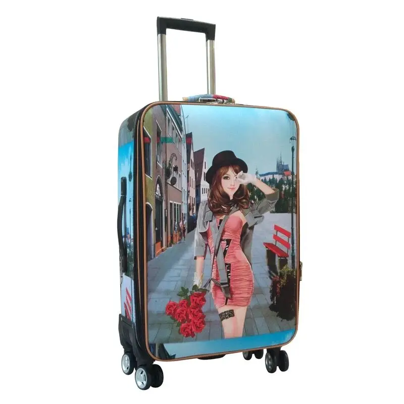 Women Rainbow stripes Travel Luggage bag Spinner Men Rolling luggage On Wheels  students 20 24 Inch Suitcase Trolley Travel bag