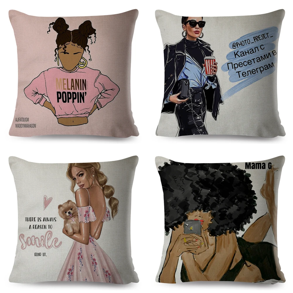 Super Mama Pillow Case  Decor Fashion Lady Black Girl Cushion Cover Polyester  Pillowcase for Sofa Home Children Room 45x45cm