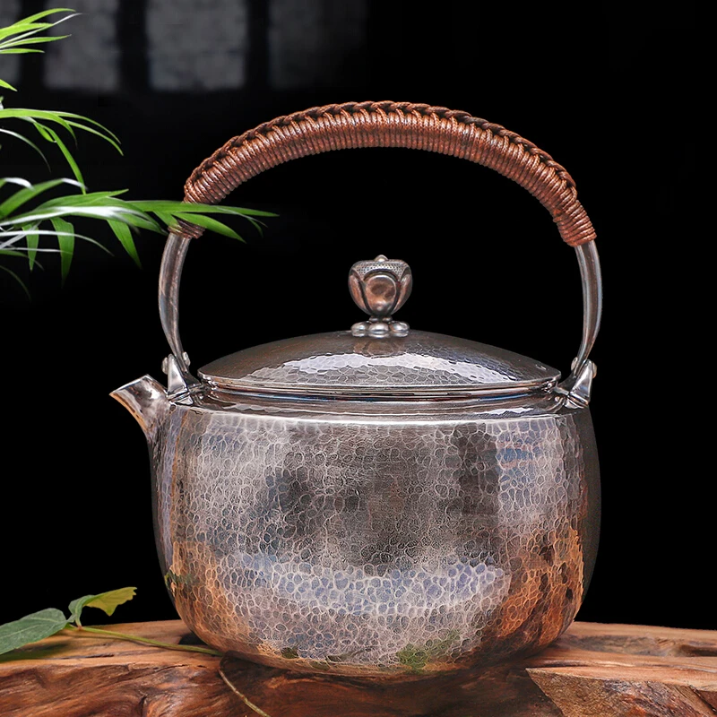 

pure silver Kung Fu tea set, manual production pure silver 999 do old burn water kettle mention beam pot, office gift collection