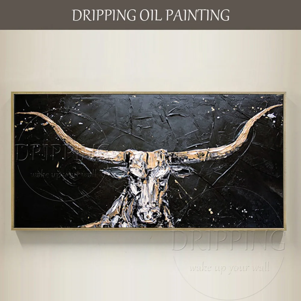 

Skilled Artist Hand-painted High Quality Texas Longhorns Oil Painting for Wall Decor Hand-painted American Bull Oil Painting