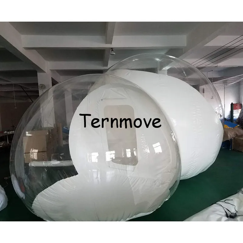 outdoor camping tent with vestibule,hot sale half clear half white inflatable transparent tent,inflatable bubble camping tent