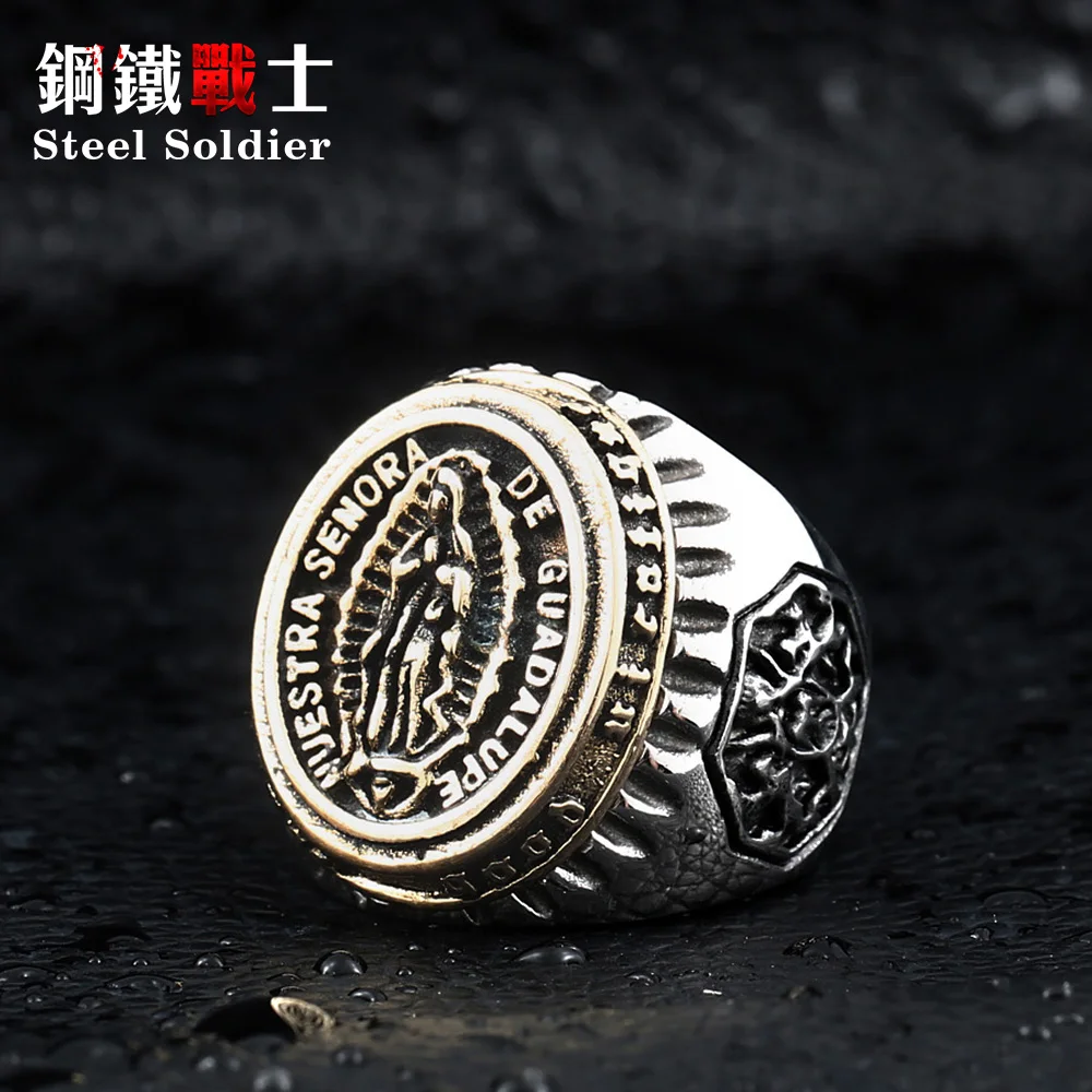 Steel soldier amiable Blessed Virgin Mary ring Judaism and Christianity religion jewelry drop ship