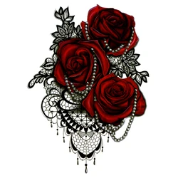Tatuajes temporales impermeables para hombres, tatuaje falso, rosa roja grande, collar temporal, harajuku, Cuerpo Femenino