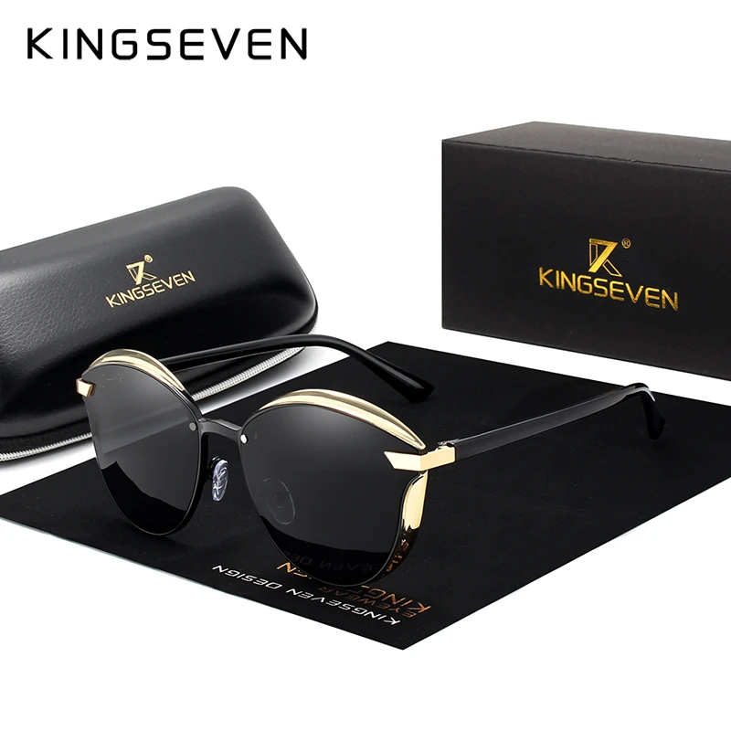 KINGSEVEN Brand Design Cat Eye Sunglasses Women polarized Luxury Alloy Frame+TR90 Sun Glasses Fashion Retro Oculos De Sol Gafas