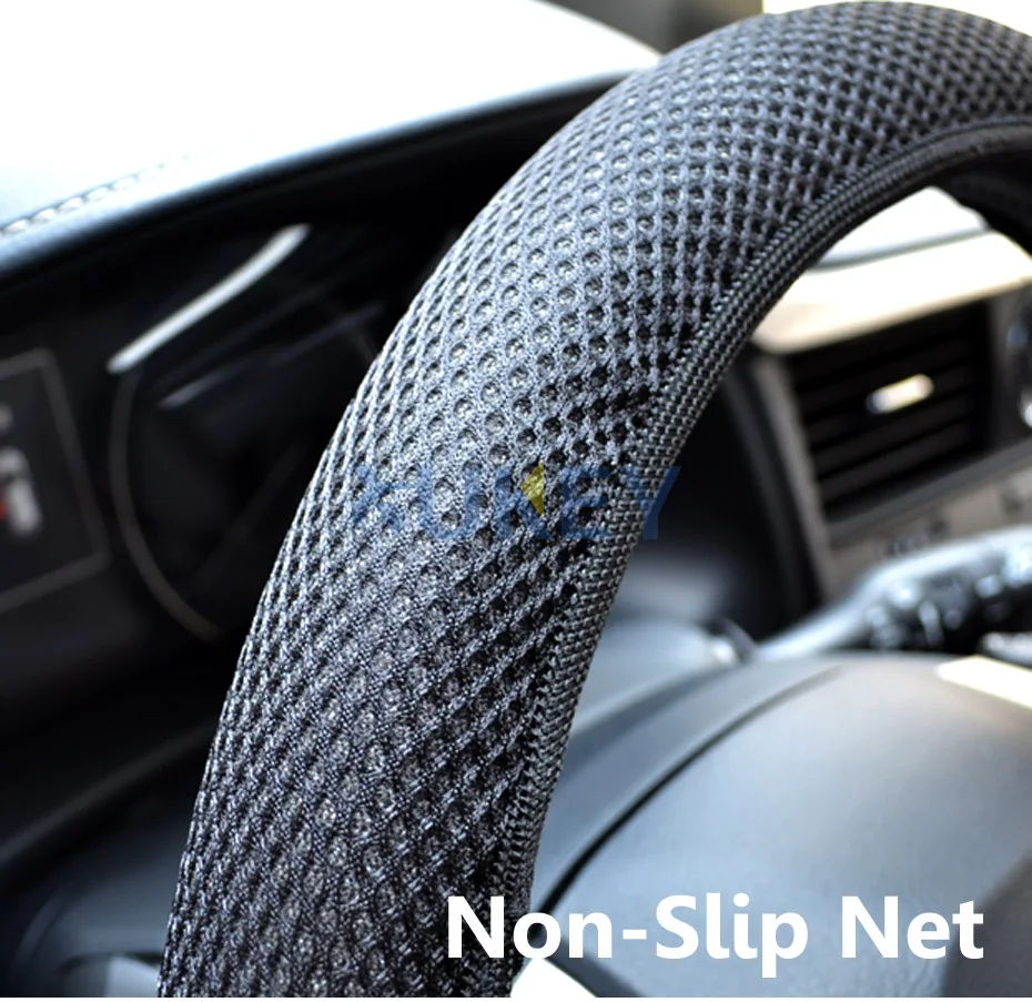 1Pc Breathable Car Auto Elastic Handmade Skid Proof Steering Wheel Cover For Summer Use Non Slip 38cm Black/Red/Gray Cool