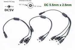 1pc 5.5mm x 2.5mm 1 Female to 2/3/4 Male Plug Port 12V CCTV Camera DC Power Splitter Adapter Connector Cable 37cm Copper