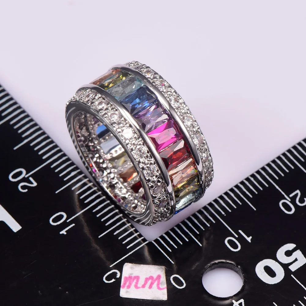 Weinuo Sterling-Silver-Jewelry Multi Colour Crystal Zircon 925 Sterling Silver Jewelry Wholesale Retail Ring for Women Size 6-12