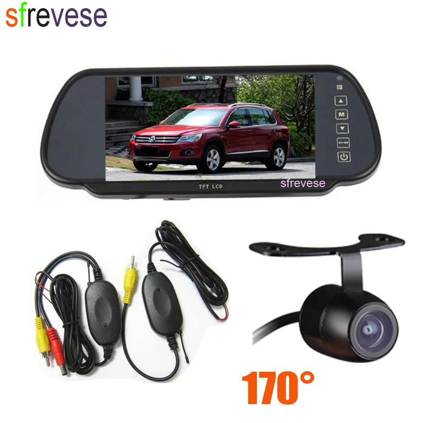 

Wireless Mini Car Rear View Kit Reversing Parking Backup Camera 170 Degree Wide Angle + 7" TFT LCD Mirror Monitor