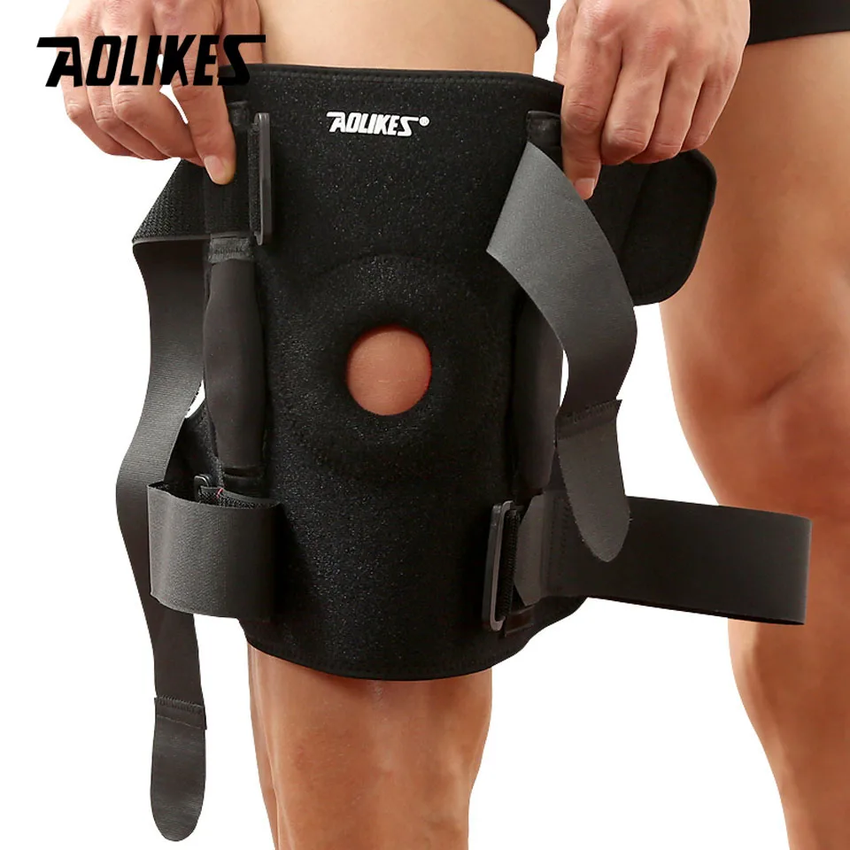 AOLIKES 1PCS Hiking Cycling Knee Support Protector With Removeble Aluminum Plate 4 Straps For Mountaineering Knee Joint Restore