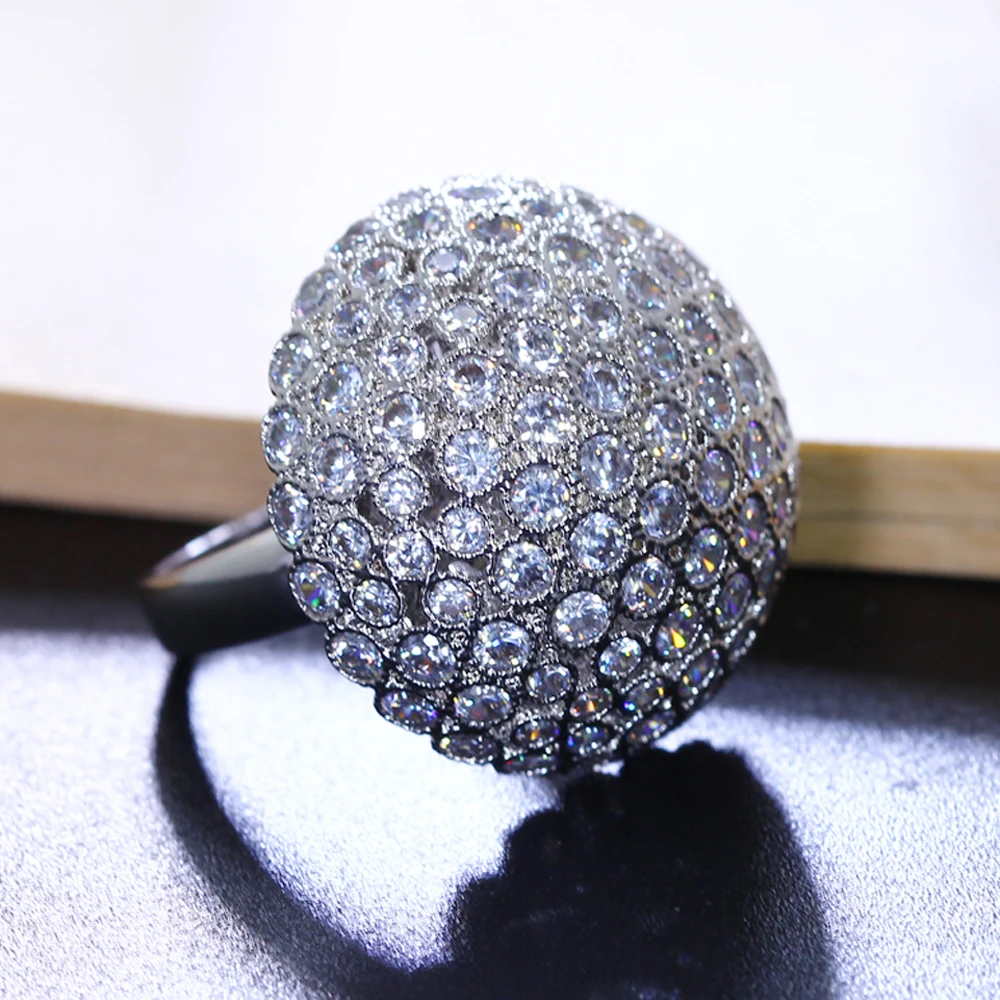 New Gold Color Zircon Big Ring For Woman Mushroom Design Clear Crystal Allied Eexpress Female Copper Statement Jewelry