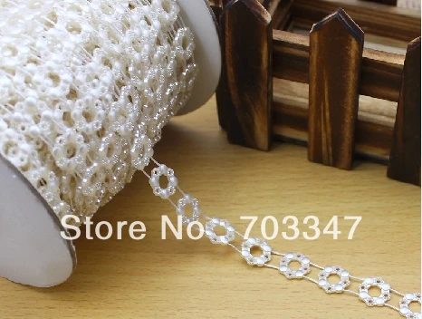 HOT SALE!!!! 6 Rolls (20 yards /Roll) X 12mm FLAT BACK Round Flower PEARL BEAD TRIM in Ivory,Sewing Triming , FREE SHIPPING