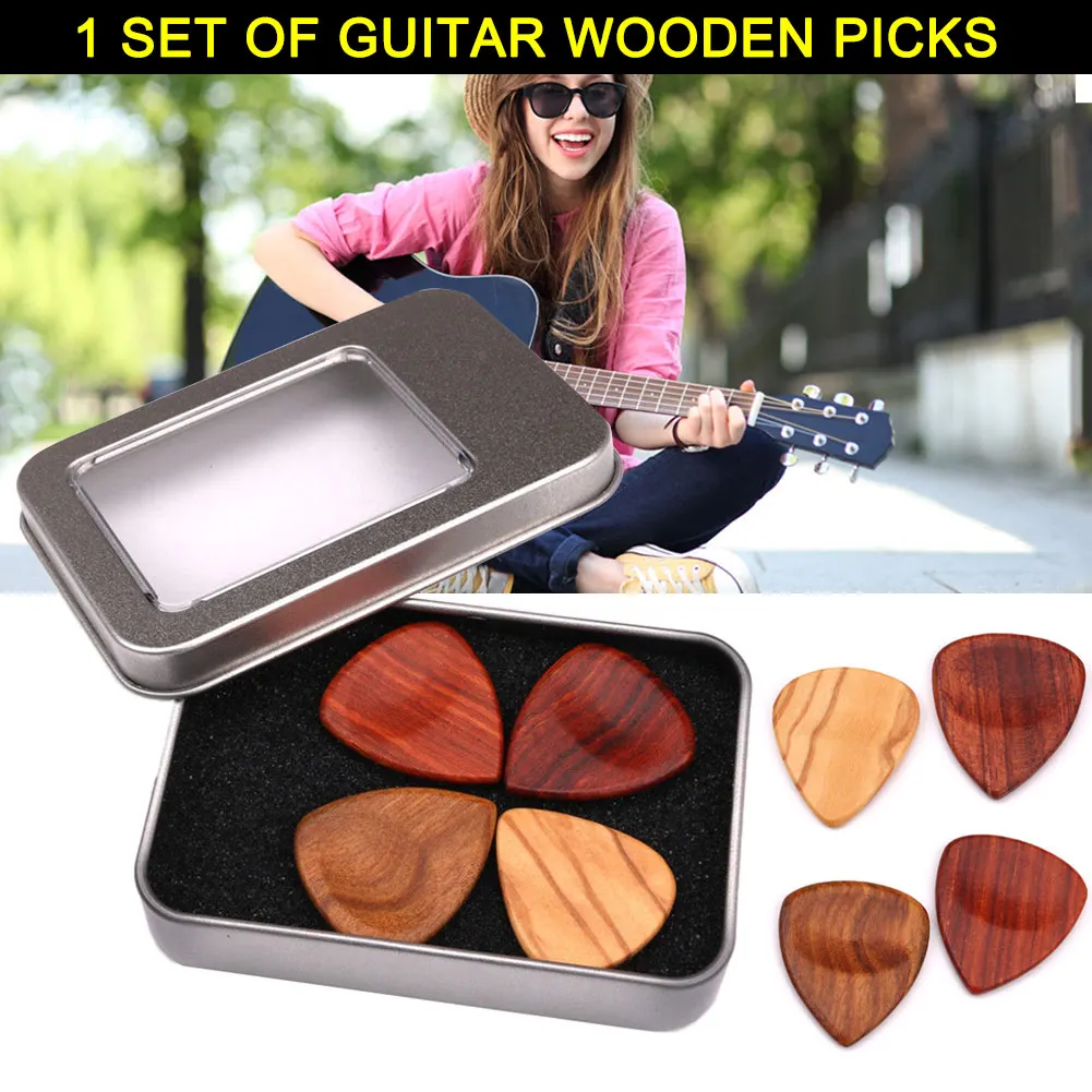 1 Set Wooden Plectrums Picks with Storage Case Accessories for Guitar Bass Banjo FK88