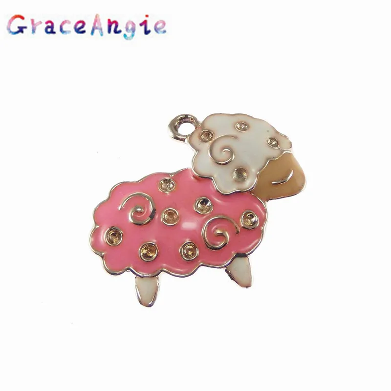 GraceAngie Zinc Alloy 5pcs/pack Zinc Alloy Drop Oil Pendant Necklace Jewelry Accessories Pink/Brown Sheep Cute Little Girl