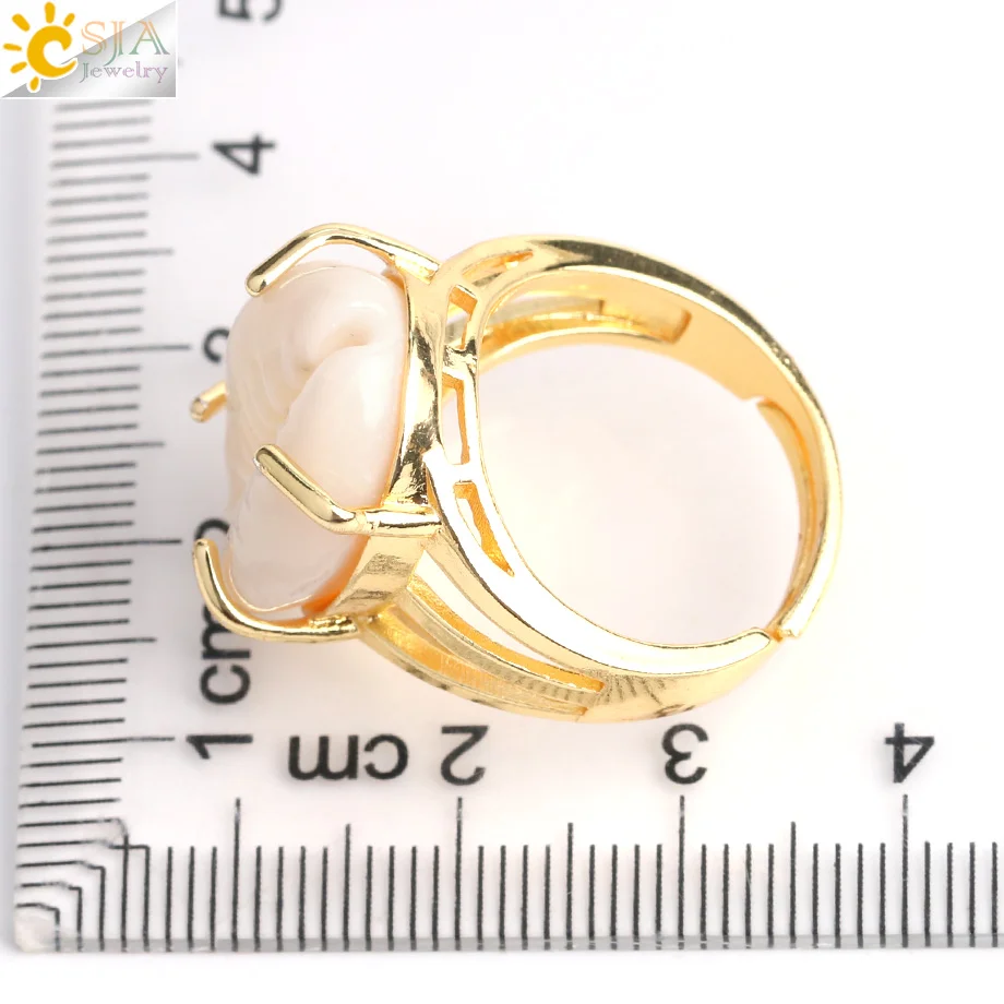 CSJA Natural White Conch Ring for Women Men Seashell Finger Rings Adjustable Silver Color Summer Beach Party Jewellery G057