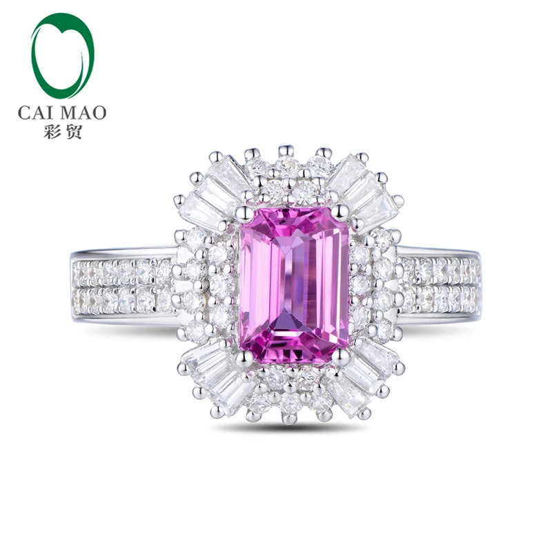 CaiMao 1.12ct Pink Sapphire And 0.76ct Round Cut Diamond 14K/Au585 White Gold Engagement Ring