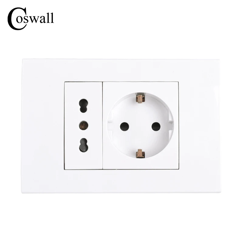 Coswall Italian / Chile Electrical Outlet With 16A EU Standard Wall Power Socket 118mm*80mm AC 100~250V