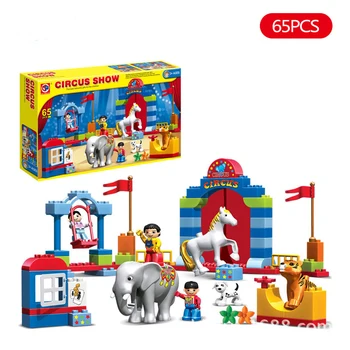 65pcs large particles Duploed circus show building blocks educational DIY circus show animal bricks toys for children