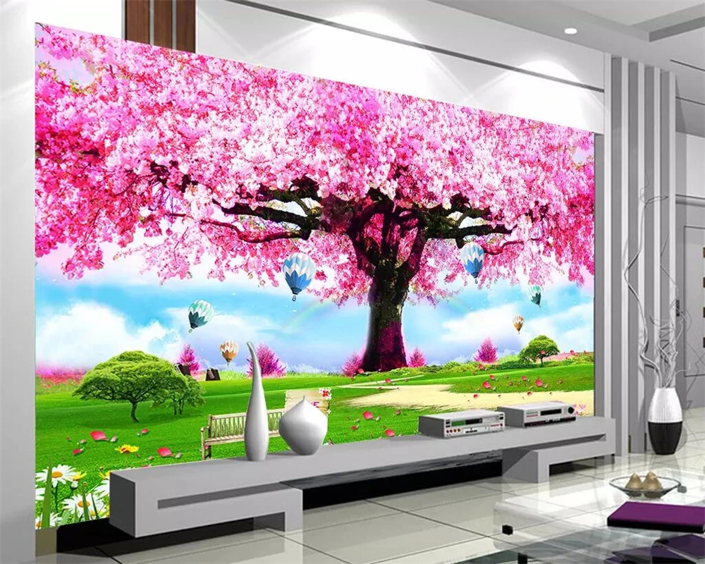 

beibehang papel de parede wallpaper custom TV setting wall sitting room sofa warm romantic purple tree mural wallpaper