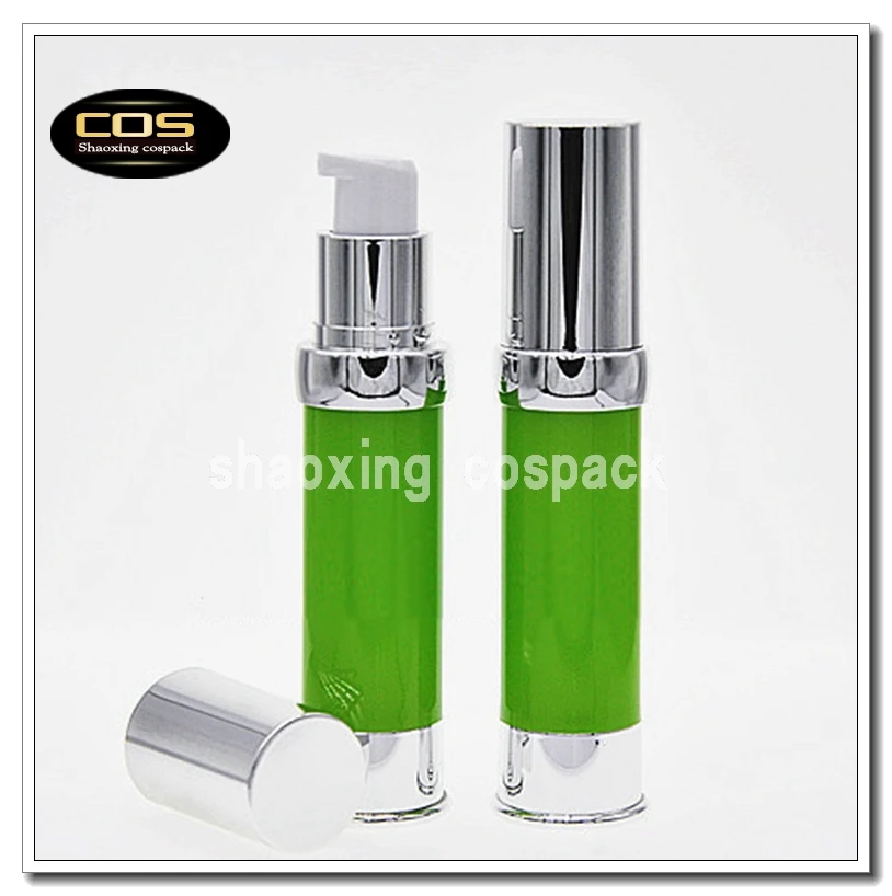 ZA218 20ml green plastic bottles with airless dispenser,platic airless bottle supplier, empty 20ml Eye Serum airless pump bottle