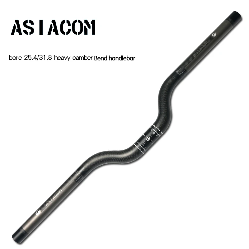 New ASIACOM Folded bike matt 3K full carbon fibre small-bore heavy camber bend bicycle handlebar 25.4/31.8*600-740mm