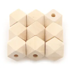 20pcs/lot Natural Octagonal Wooden Beads Handmade DIY Geometric Loose Wooden Beads for Making Beaded Bracelets and Handicrafts