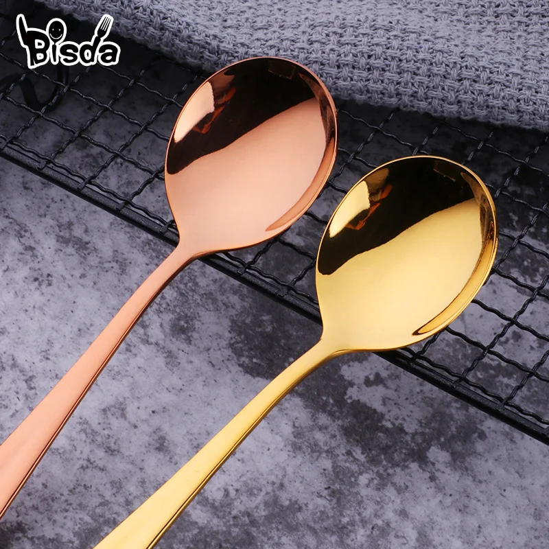 1Pc Soup Spoon Stainless Steel Dessert Spoon Colorful Round Scoop for Ice Cream Dessert Rice Salad Dinnerware