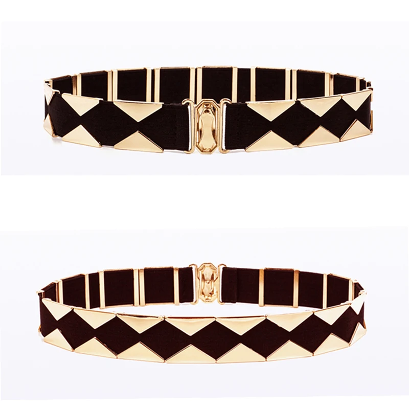 Tissu élastique géométrique en métal pour femme, ceinture pour jean et jupe, haute couture, environnement féminin, marque de créateur de luxe
