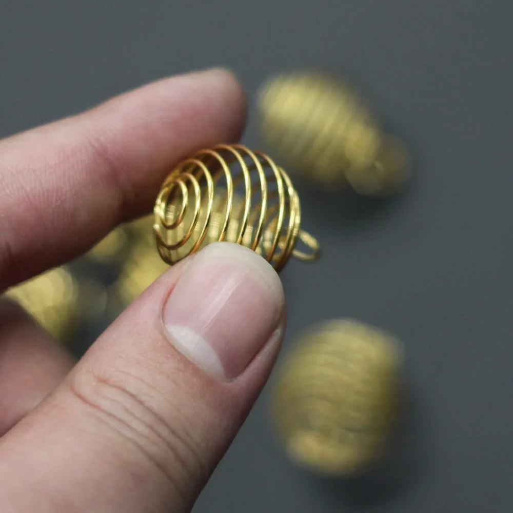 Yidensy 20pcs Small Shiny Gold Silver Color Wire Wrap Cage Pendants Beads for DIY Crystals Stones Jewelry Making Craft Supply
