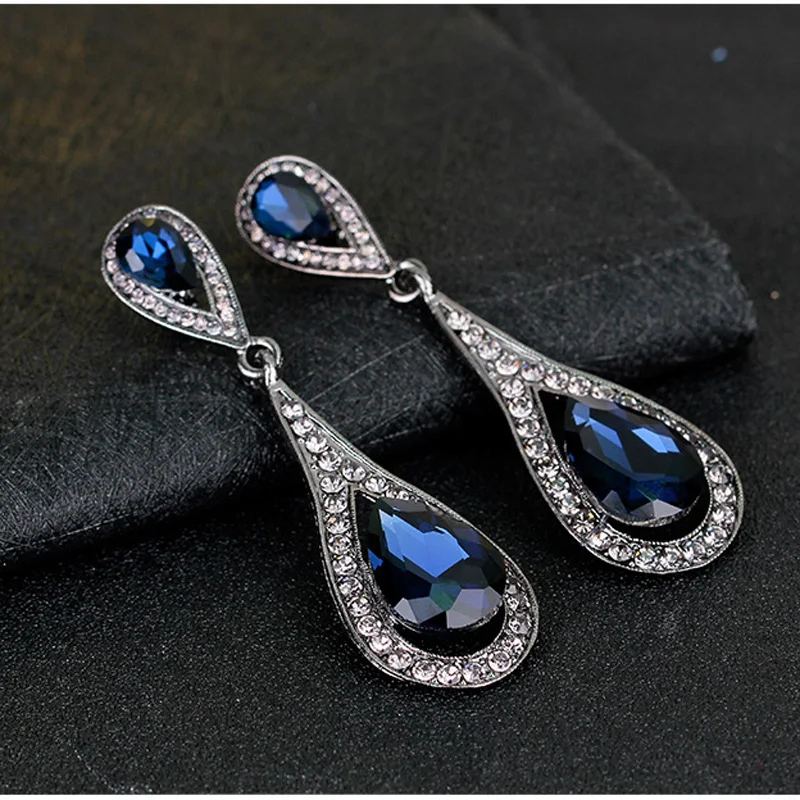 BLIJERY Navy Blue/Clear Crystal Long Drop Earrings for Women Fashion Jewelry Brides Wedding Dangle Earrings Femme Brincos image 6