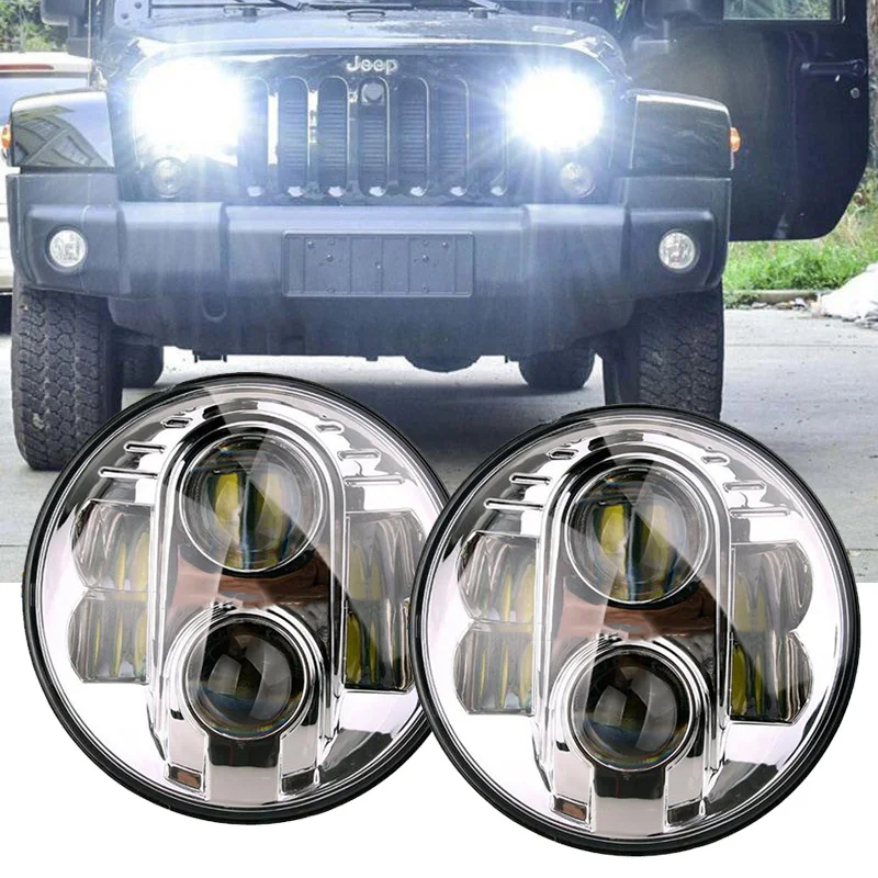 2pcs 7 Inch Round LED Headlights Hi-Lo With Halo Angle Eyes DRL Headlamp Turn Signal for Jeep Wrangler JK lada niva 4x4 suzuki