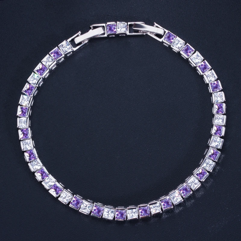 CWWZircons Marken-Tennisarmband mit quadratischen 3mm Zirkonen für Damen, Weißgoldfarben, Prinzessinnenschliff, Party- und Hochzeitsschmuck, Großhandel S0071 – Detail 3