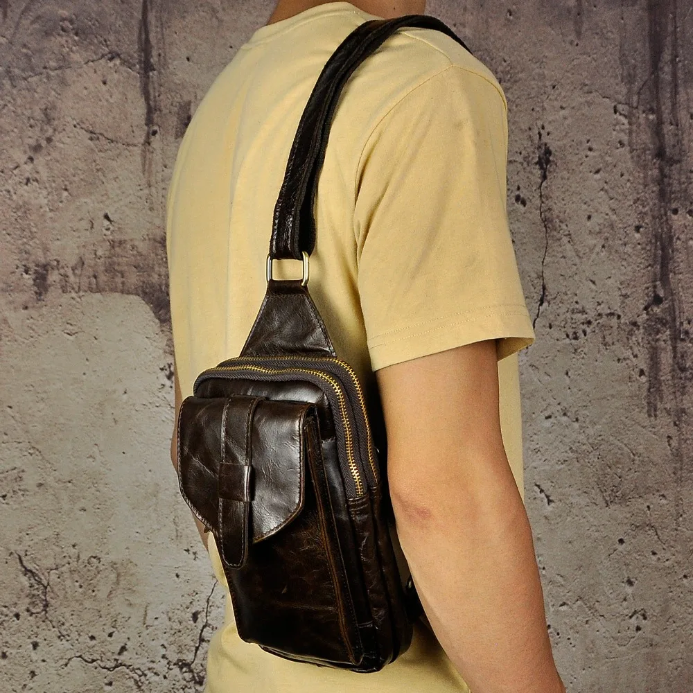 Marca de luxo dos homens crazy horse couro triângulo do vintage cintura pacote peito saco design viagem sling crossbody saco daypack xb571