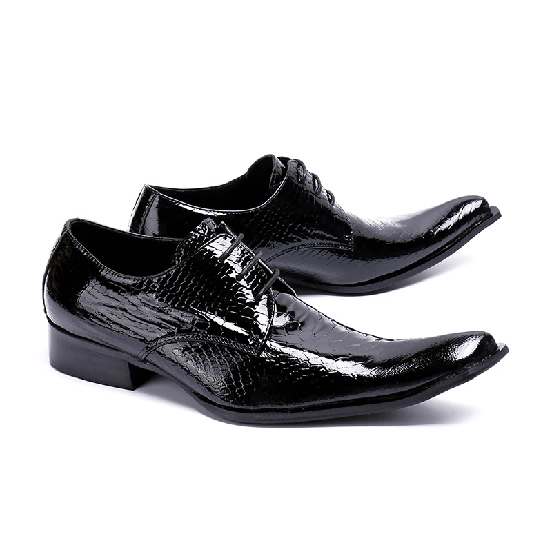 European classic style crocodile skin black Square Toe shoes men lace up luxury breathable high heels sapato social masculino
