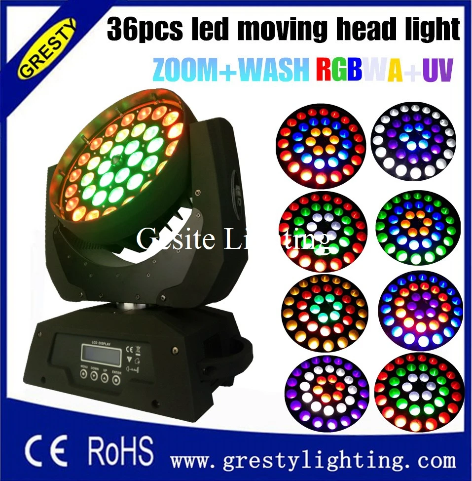 

New Hot Cheap Moving Head 36pcs 18W RGBWAY 6IN1 LED Wash Zoom Light White Housing 640W Led Moving Head Zoom DMX 14 Channels