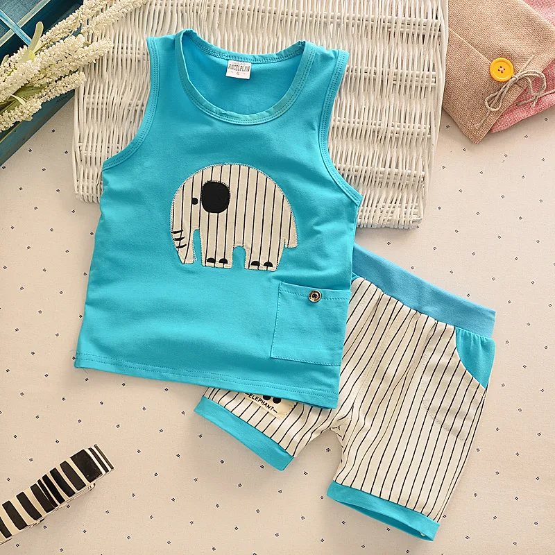 Kids Clothes Baby Boys Summer Clothes Children Clothing Sets Elephant Print Sleeveless Tops + Pants Sport Set Toddler Boy Wear