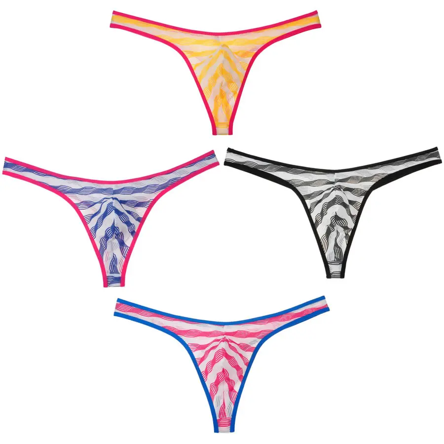 4PCS/Lot Fashion Ripples Bikini Men Underwear Sexy Pouch Men's Thongs Mini G-Strings Striped Male Underpants T-Back