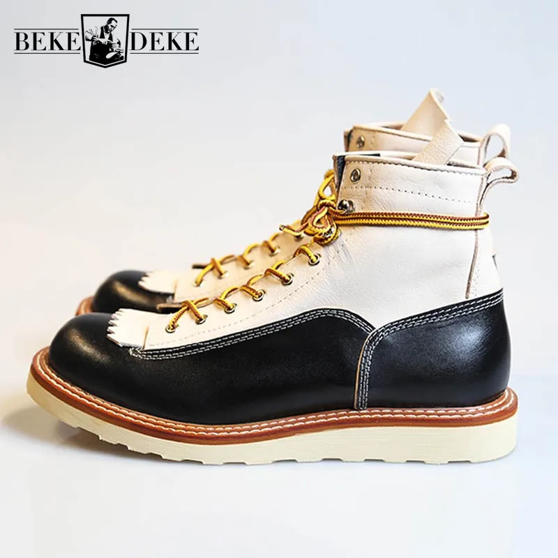 Italy Real Leather High Top Shoes Men England Style Vintage Casual Work  Boots Lace Up Office Dress Shoes Botas Hombre