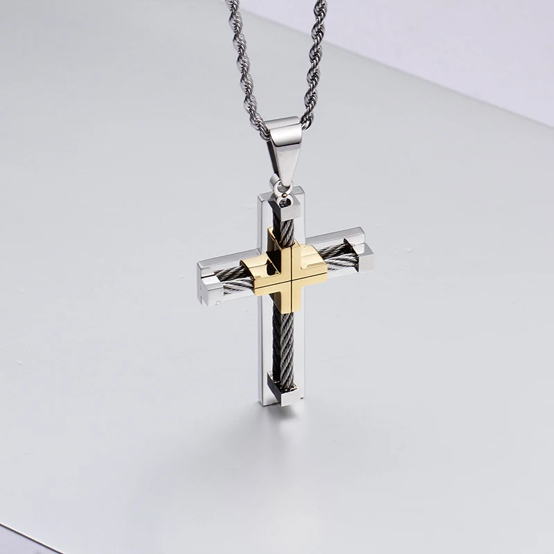 Stainless Steel Wire Chain Cross crucifix Pendant religions Necklace XMAS Gifts 4mm 22 inch