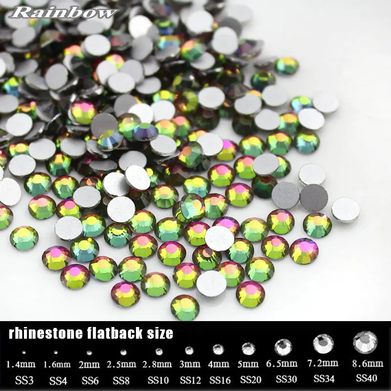 SS4-SS30 Rainbow (1.5-6.5mm) Flat Back Nail Art decorations Stone Non HotFix Glue on Rhinestones for garment jewelry