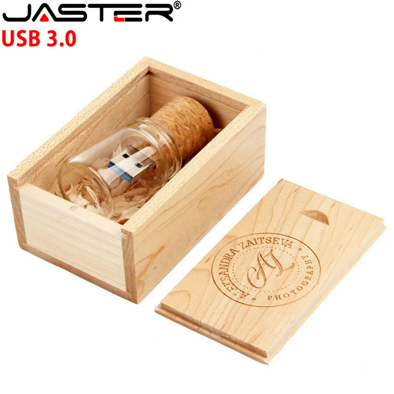 JASTER-unidad flash USB 3,0 de corcho de madera, pendrive de 4GB, 8GB, 16GB, 32GB y 64GB, botella de deseos, regalo de boda, logotipo del cliente