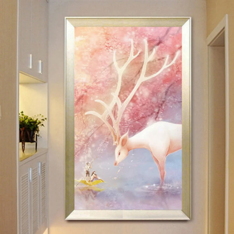 

Diamond Embroidery Mosaic Painting Cross Stitch Full Round Drill Cartoon Pink Dreamy Elk DIY 5D/3D Sale Decoration Gift