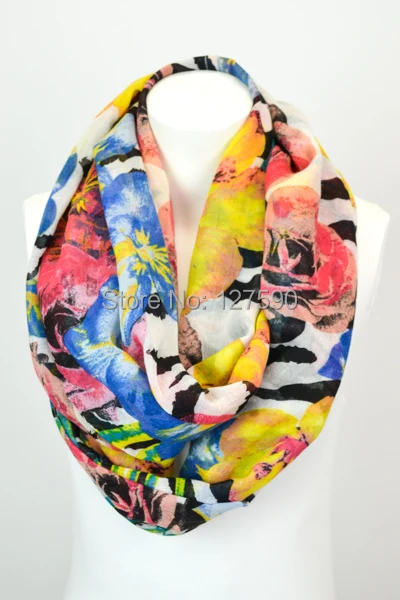 

2014 New Europe Fashion Infinity Scarf Colorful Flower Print Loop Women Ring Wholesale Scarf 180*90cm