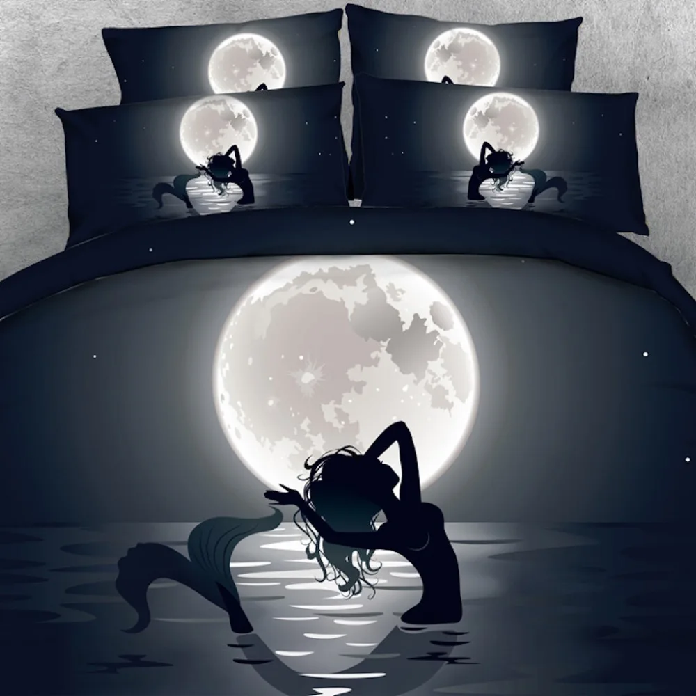 4 PCS PER SET Beautiful Cartoon Mermaid in the Moonlight decorations for home Christmas gifts Mermaid bed cover set