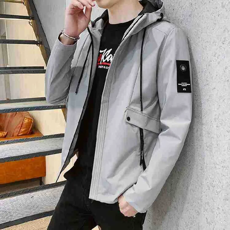 

Jacket Men 2019 New Spring Autumn Bomber Hooded Jacket Men Casual Slim Windbreaker Jacket Male Outwear Zipper Thin Coat Big Size